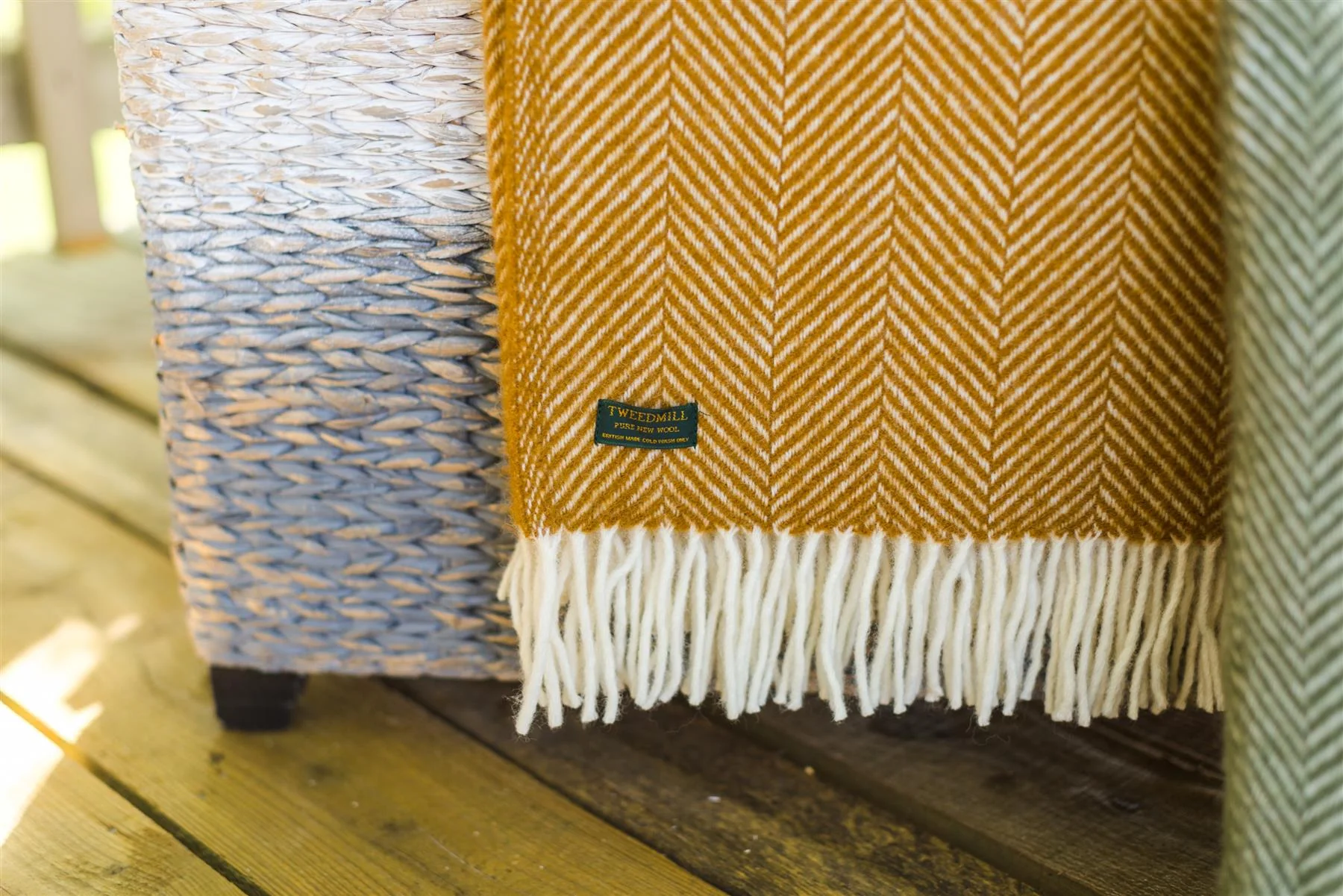 Herringbone Pure New Wool Throw - Mustard - Image 4