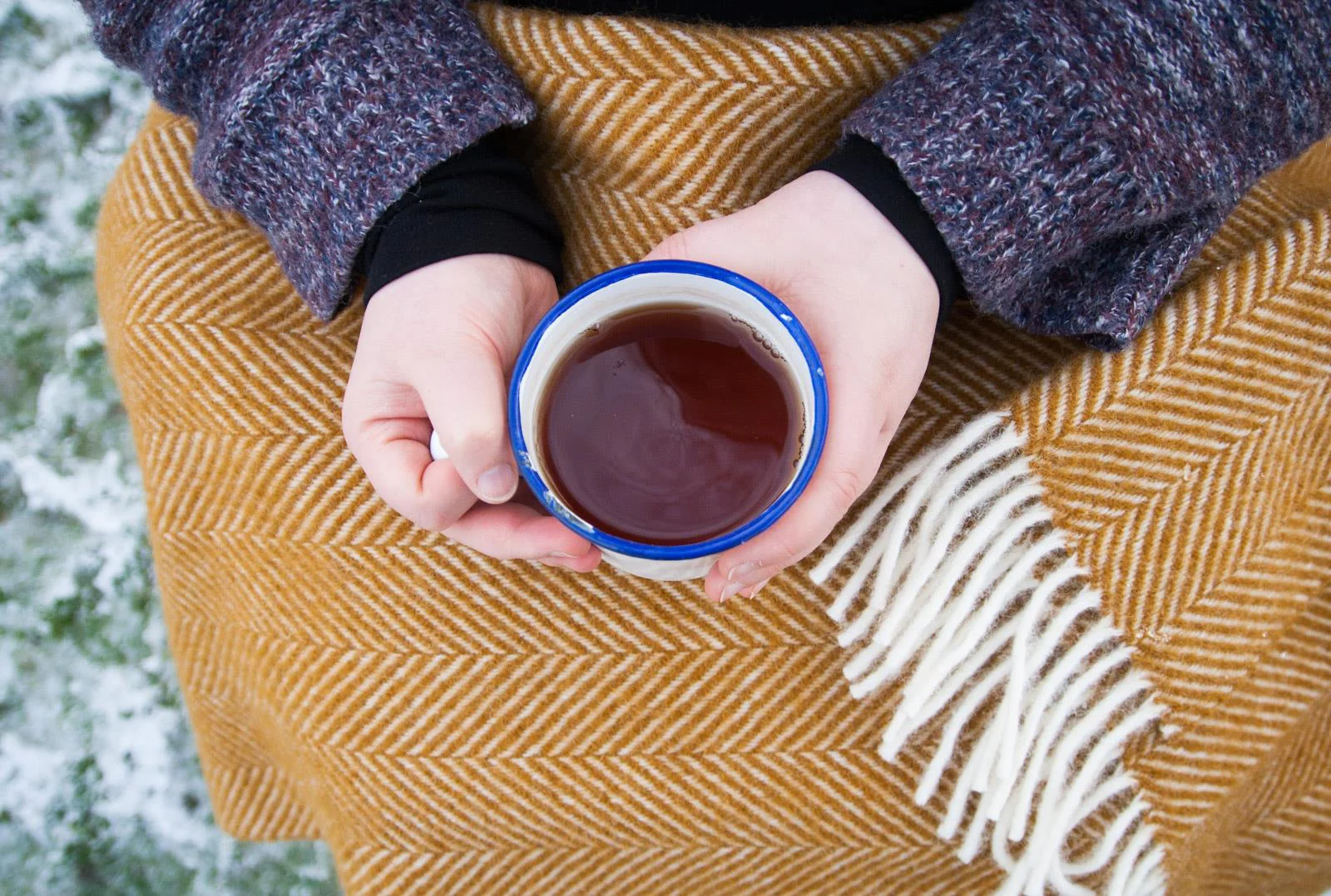 Herringbone Pure New Wool Throw - Mustard - Image 7