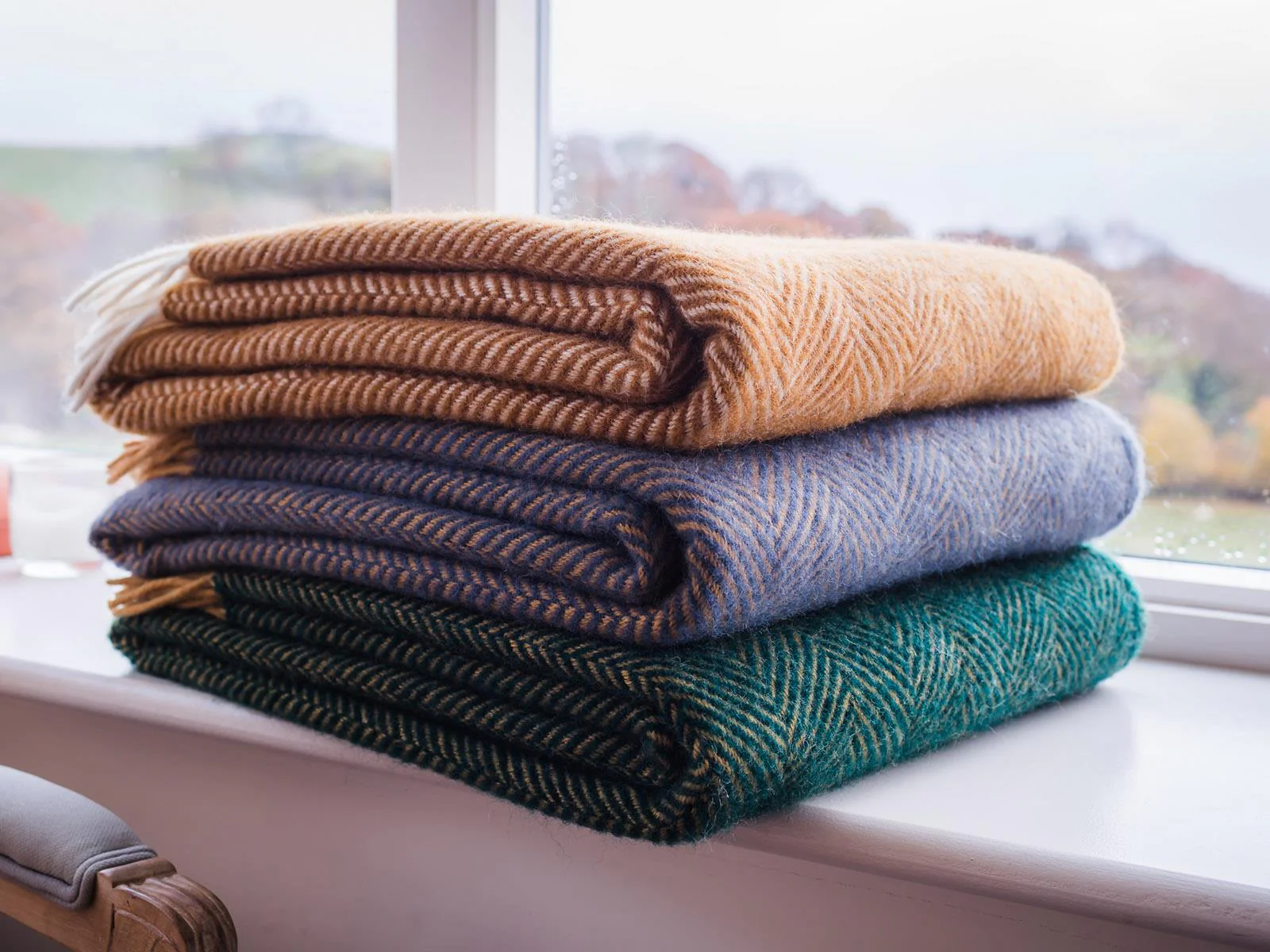 Herringbone Pure New Wool Throw - Mustard - Image 9