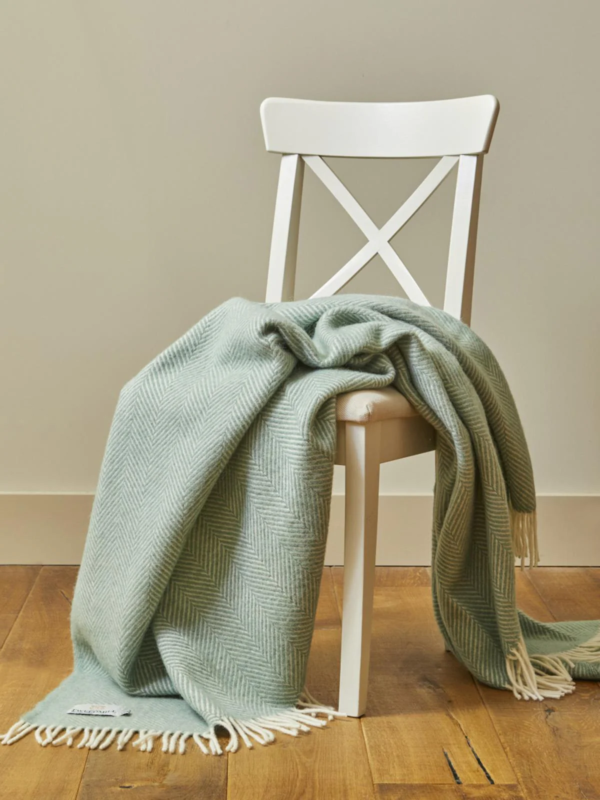 Herringbone Pure New Wool Throw - Sea Green - Image 3