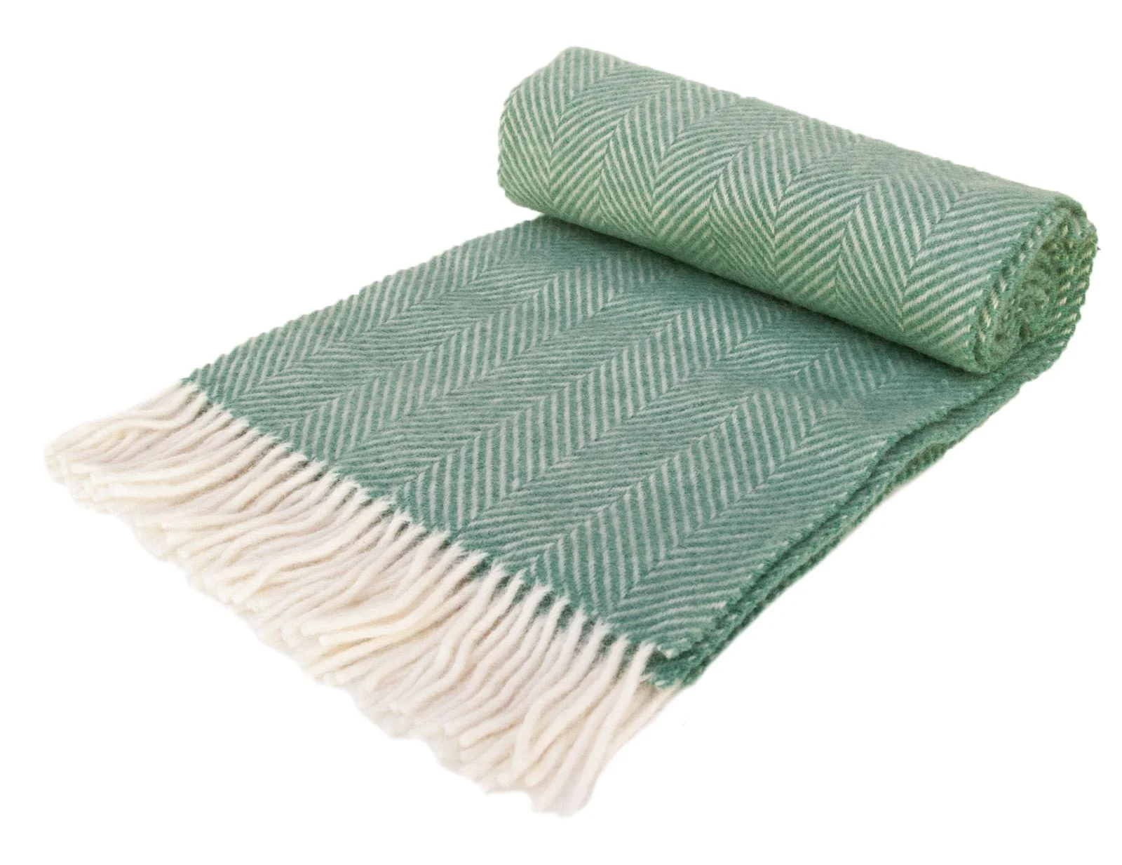 Herringbone Pure New Wool Throw - Sea Green - Image 7