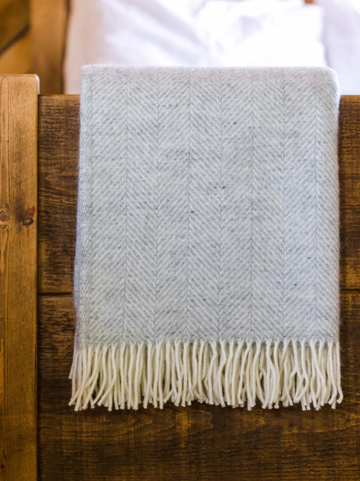 Herringbone Pure New Wool Throw - Silver Grey - Image 3