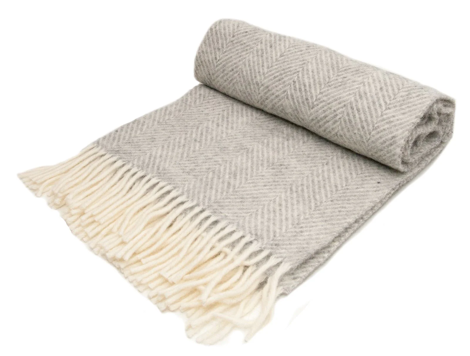 Herringbone Pure New Wool Throw - Silver Grey - Image 8