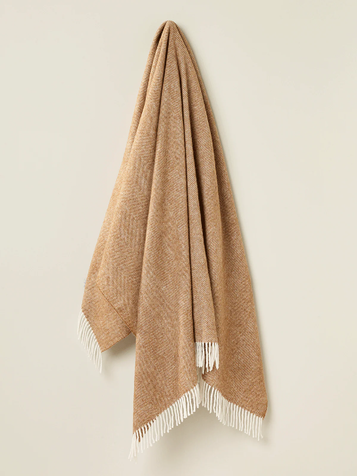 Herringbone Shetland Pure New Wool Throw - Camel - Image 2