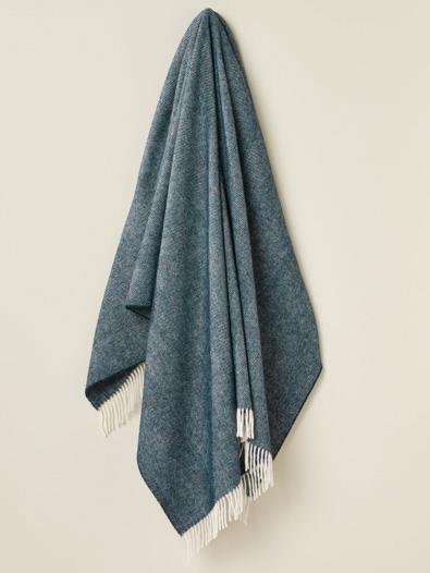 Herringbone Shetland Pure New Wool Throw - Teal - Image 2