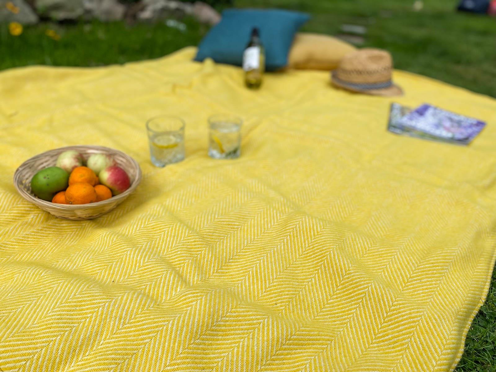 Herringbone Waterproof Eventer Picnic Blanket - Dandelion - Image 4