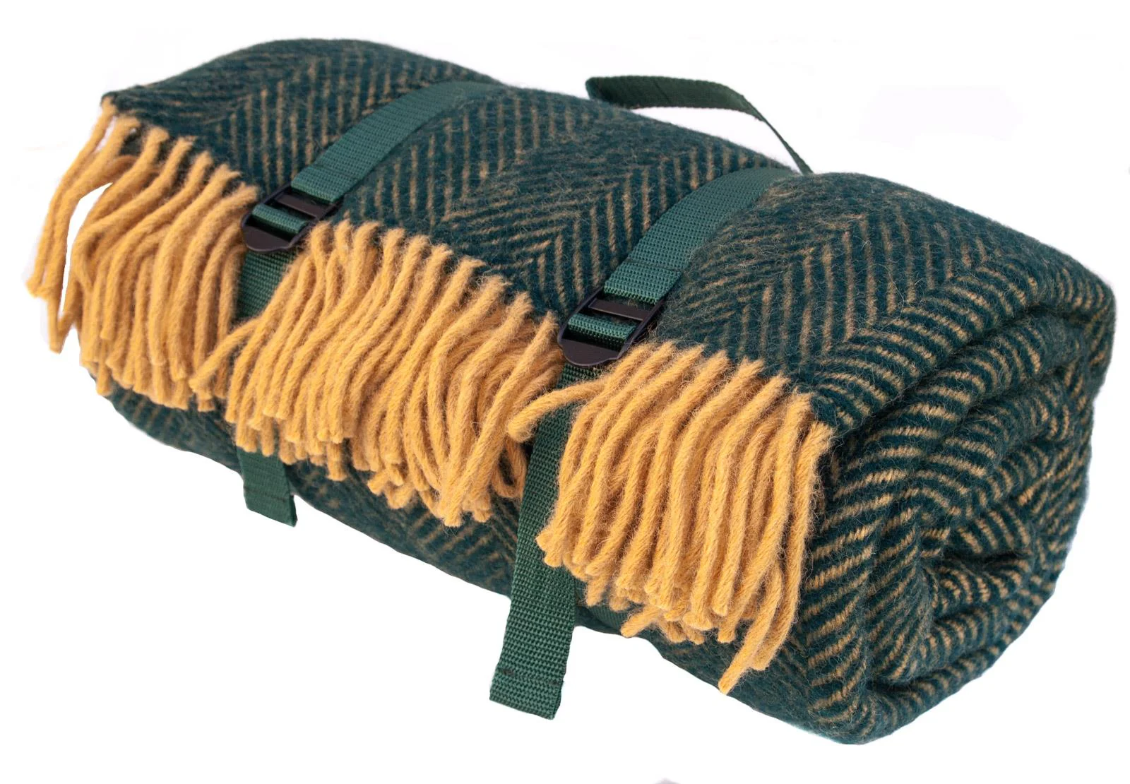 Herringbone Waterproof Polo Picnic Blanket - Emerald Green/Mustard - Image 2