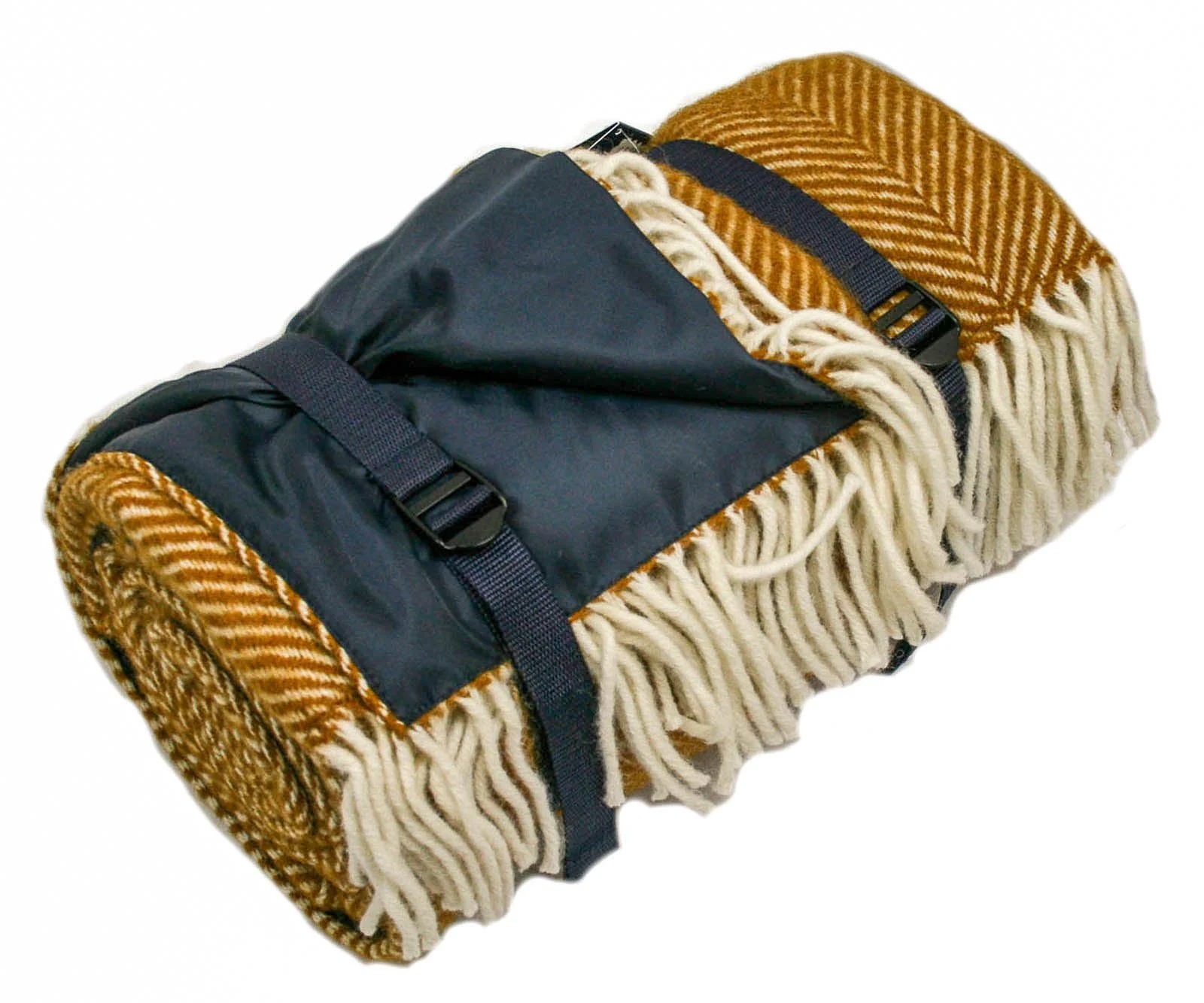 Herringbone Waterproof Polo Picnic Blanket -  Mustard - Image 4