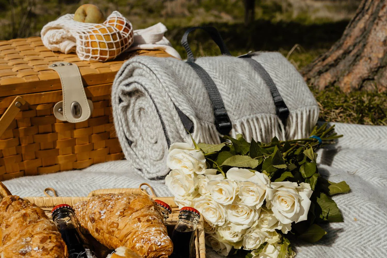 Herringbone Waterproof Polo Picnic Blanket - Silver Grey - Image 3