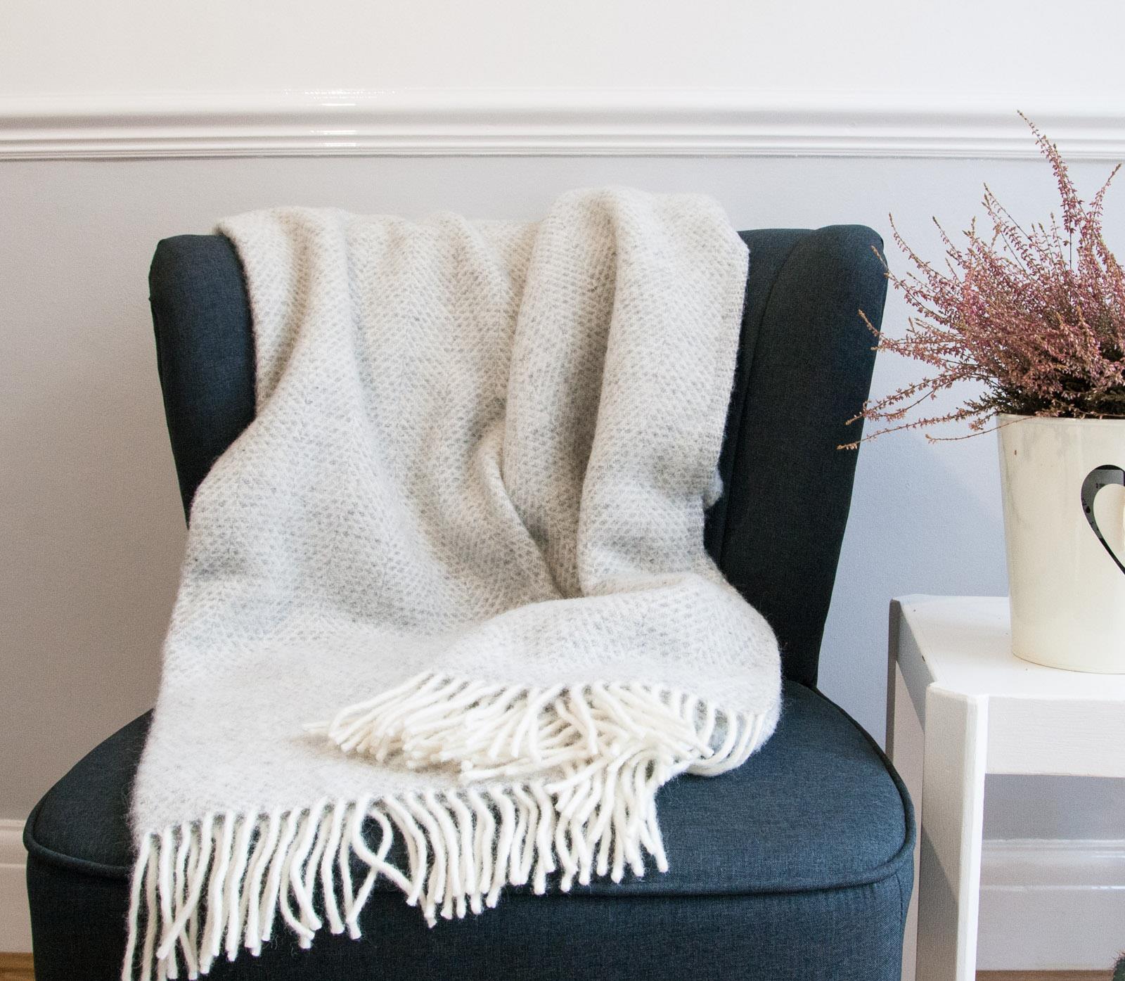 Honeycomb Pure New Wool Throw - Grey - Image 3
