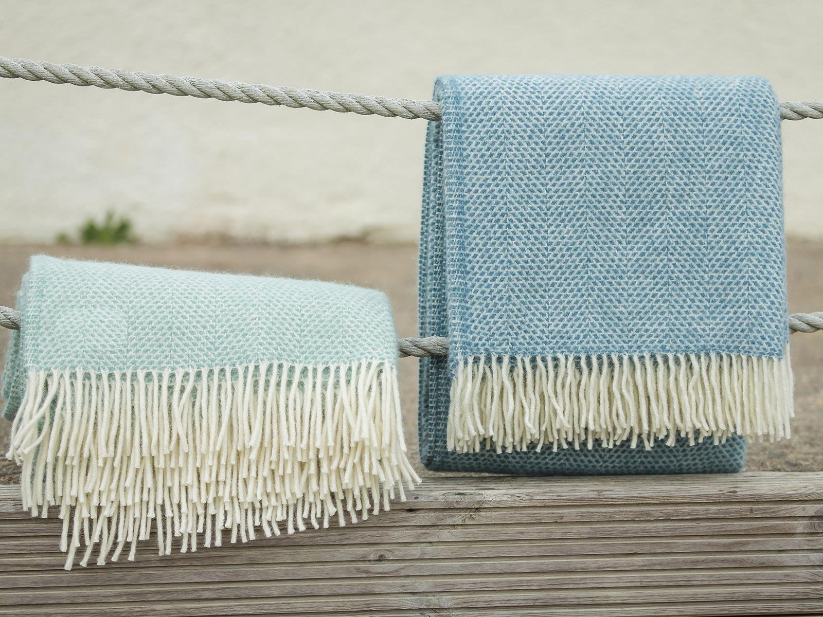 Honeycomb Pure New Wool Throw - Petrol Blue - Image 4