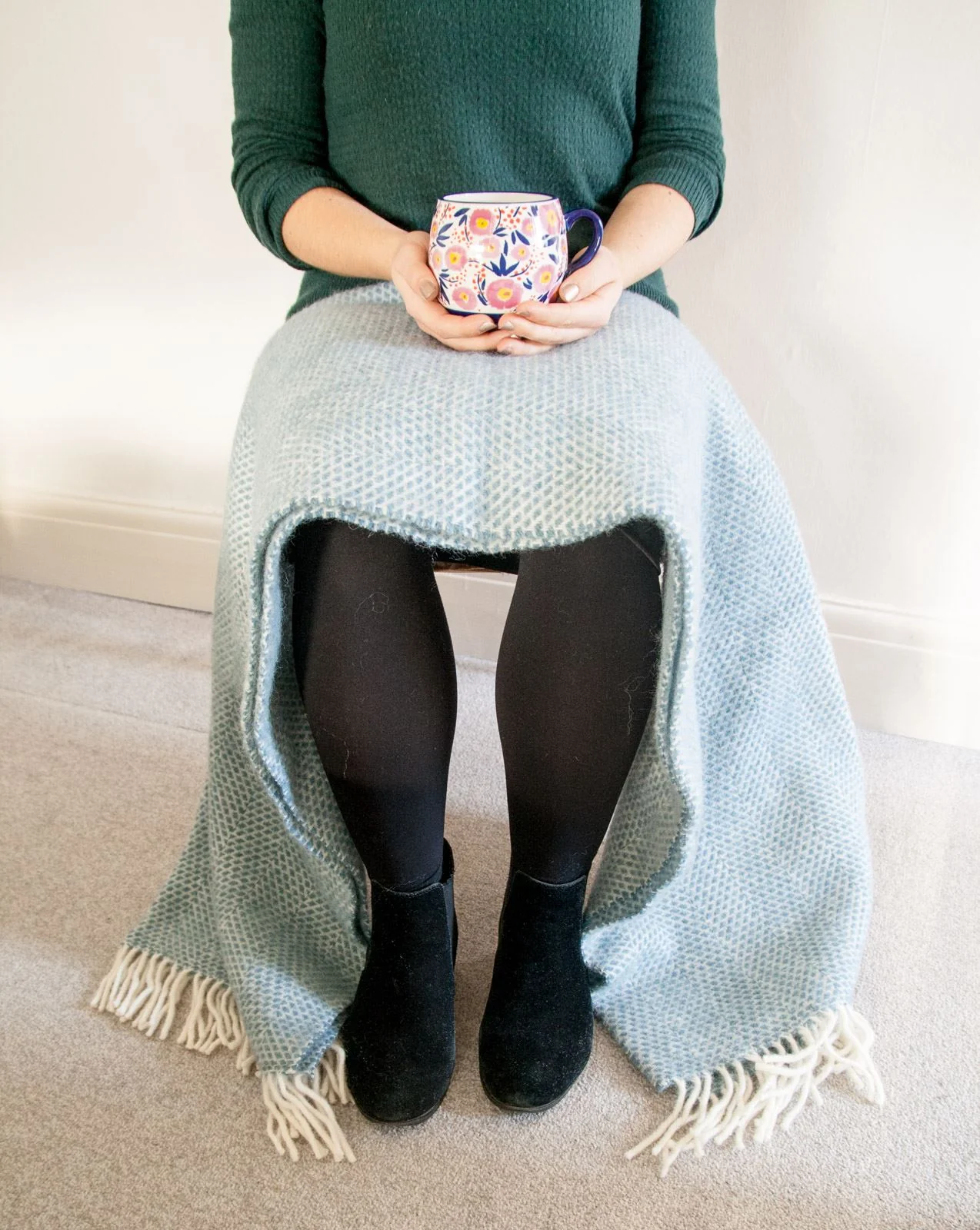 Honeycomb Pure New Wool Throw - Petrol Blue - Image 5