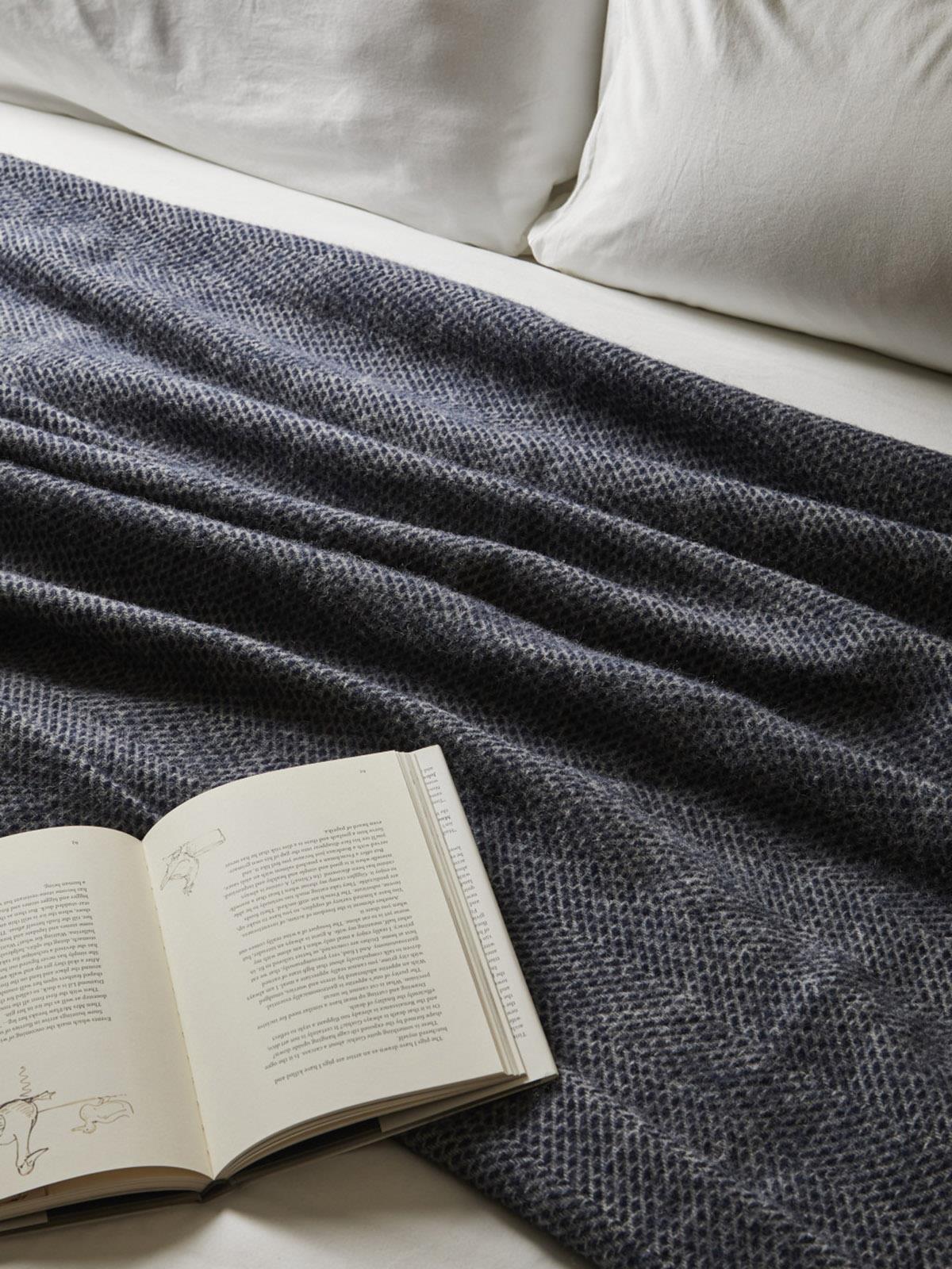 Honeycomb XL Pure New Wool Throw - Navy/Grey - Image 3