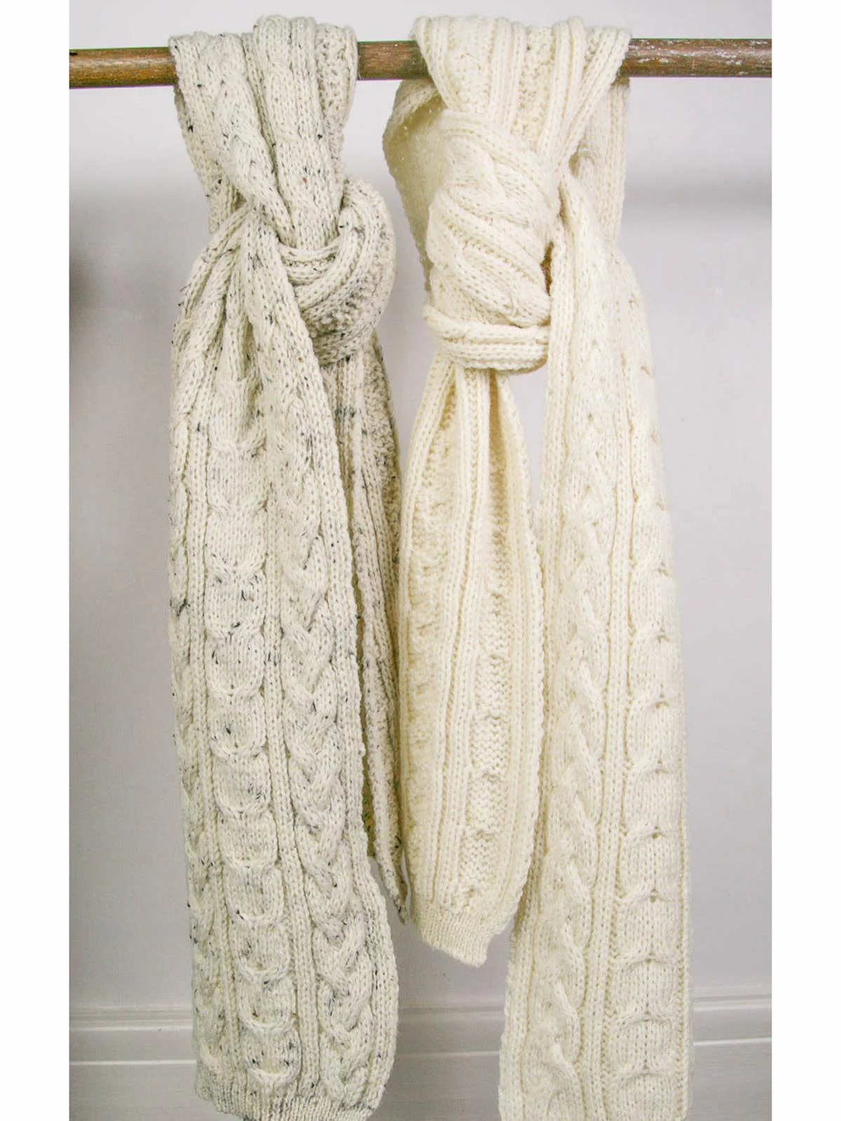 Knitted Aran British Wool Scarf - Cream - Image 3