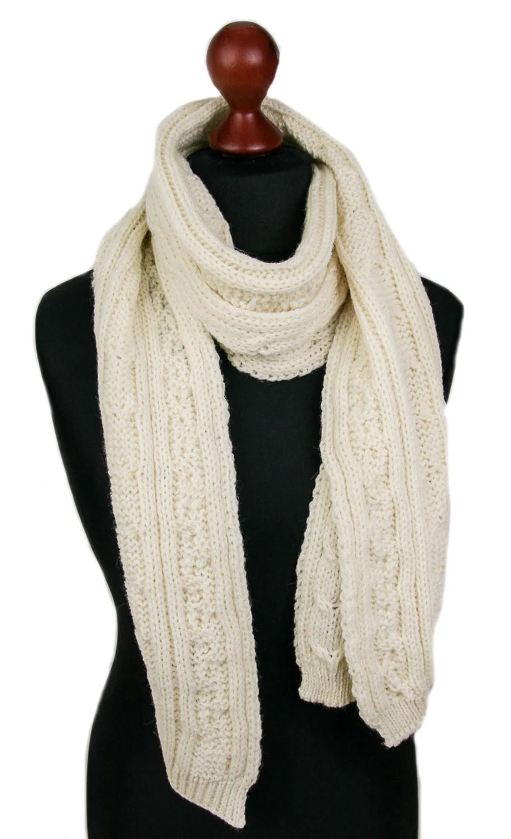 Knitted Aran British Wool Scarf - Cream - Image 6