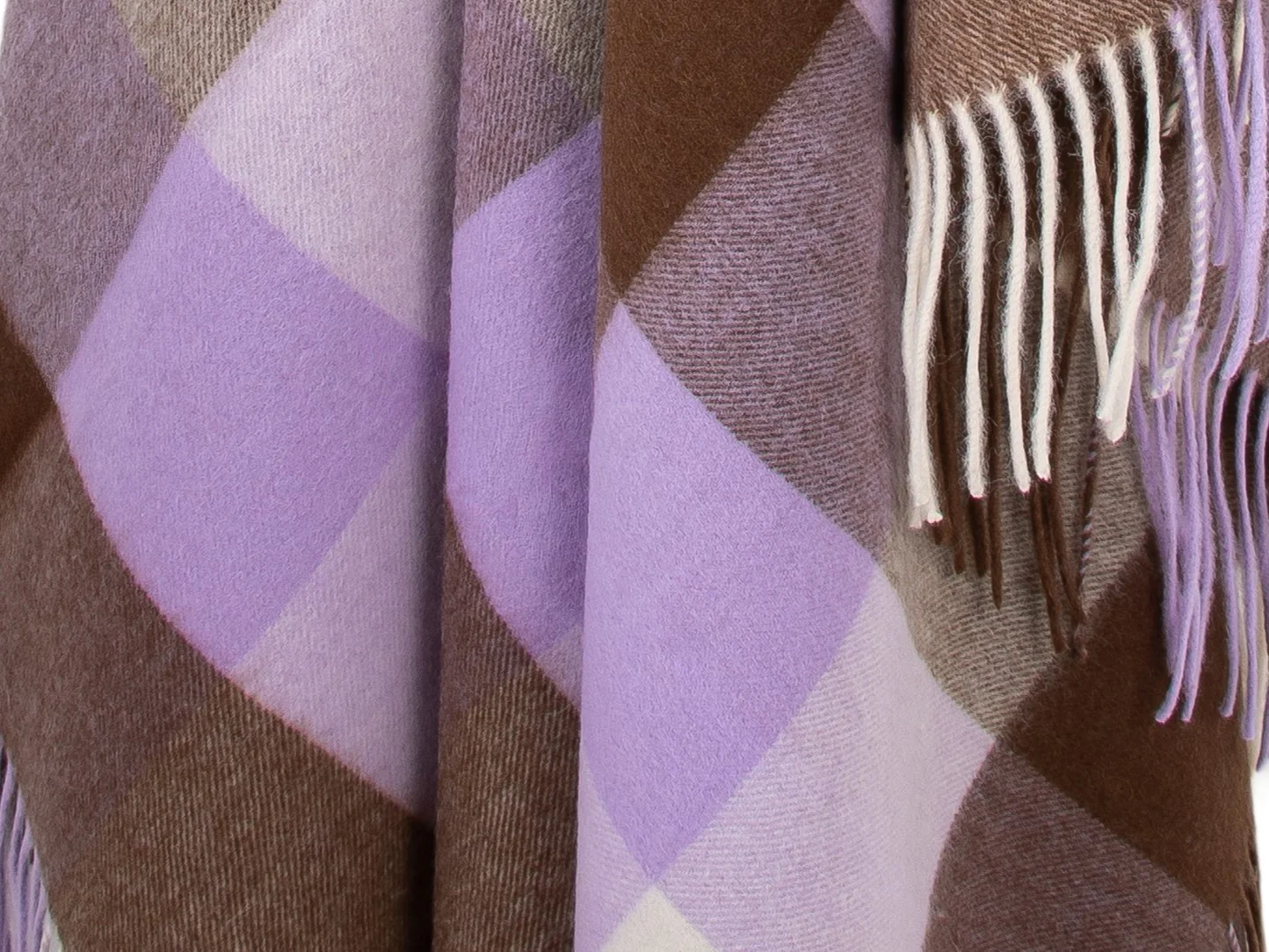 Lambswool Square Check Throw - Brown & Lavender - Image 2