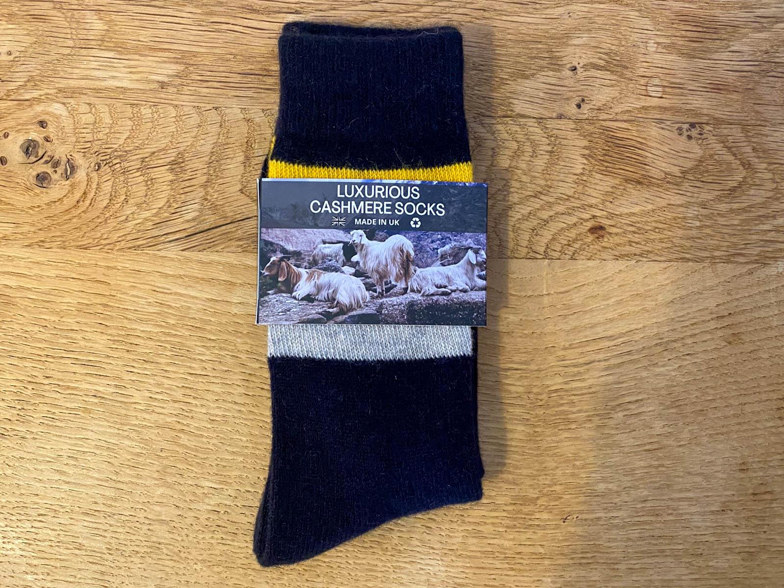 Luxurious Cashmere Socks - Black/Yellow Stripe - Image 3