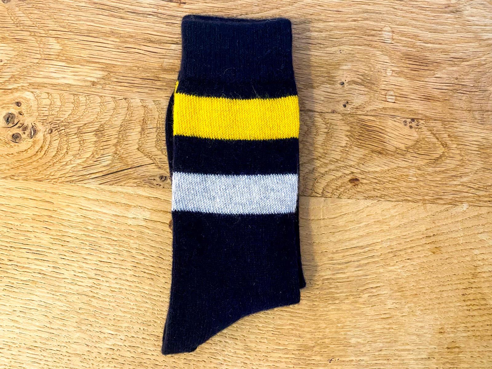 Luxurious Cashmere Socks - Black/Yellow Stripe - Image 4