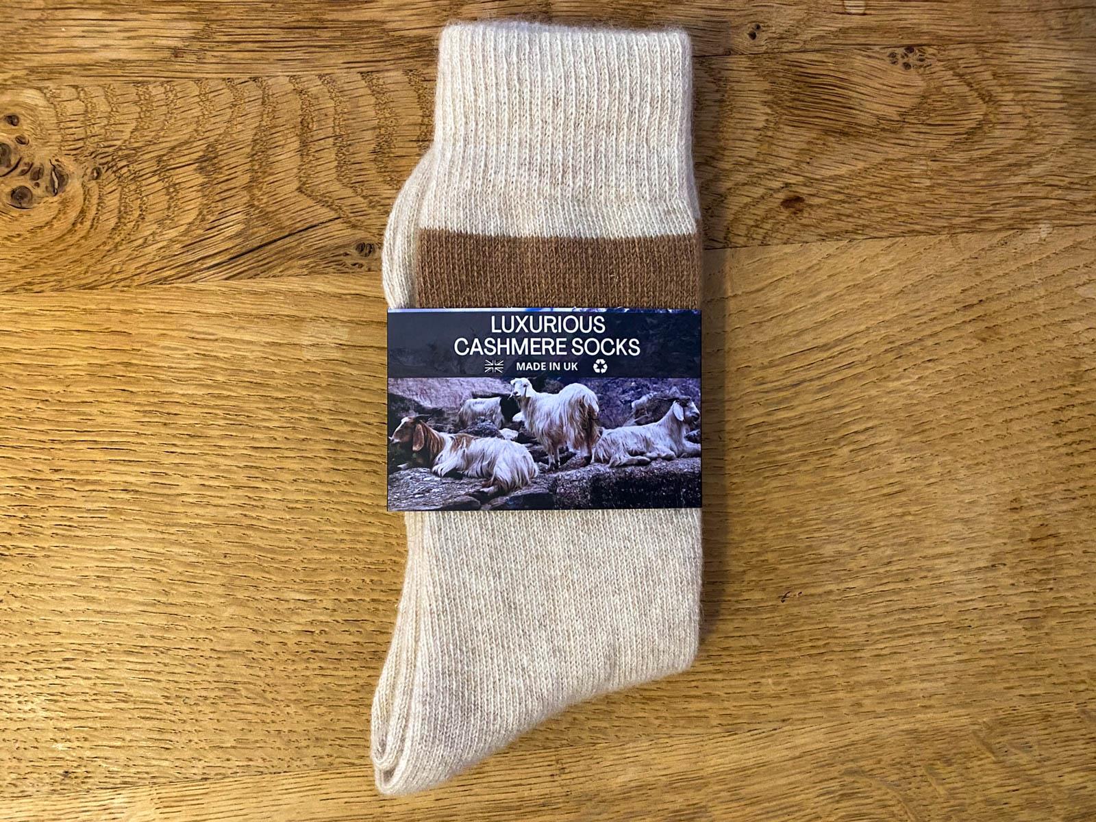 Luxurious Cashmere Socks - Camel Stripe - Image 3