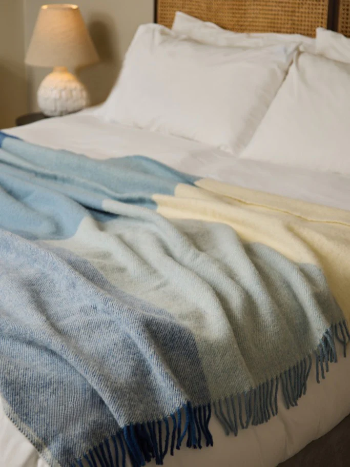 Paddock Check XL Pure New Wool Throw - Blue Jay - Image 3
