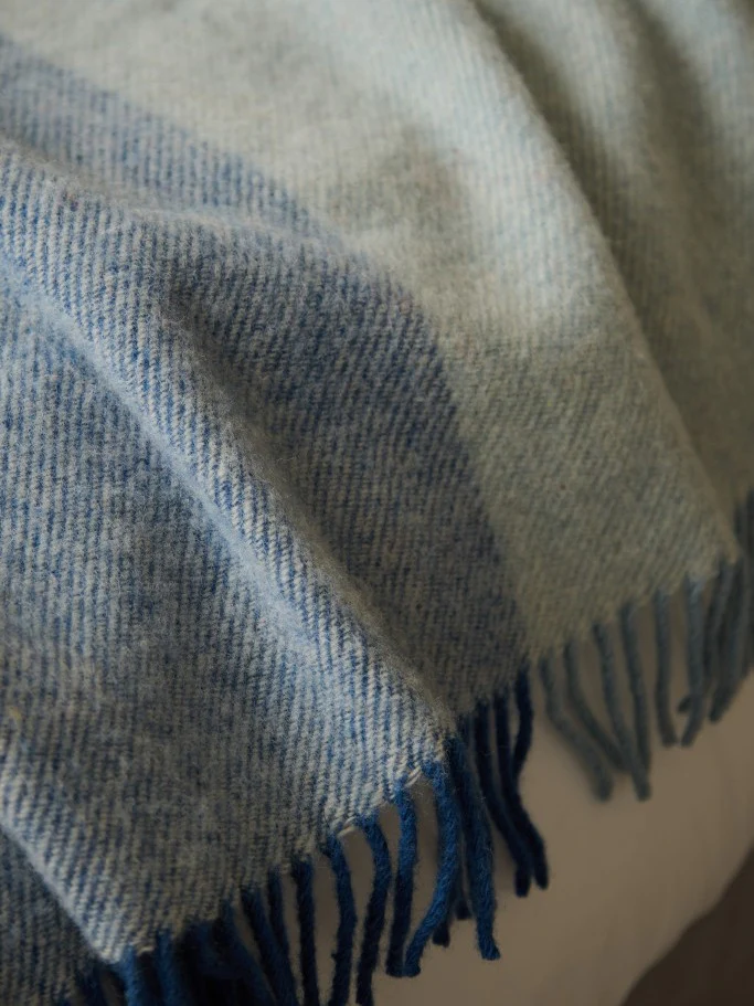 Paddock Check XL Pure New Wool Throw - Blue Jay - Image 4