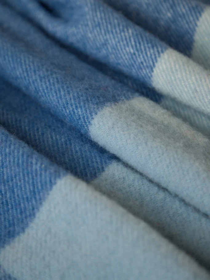 Paddock Check XL Pure New Wool Throw - Blue Jay - Image 6