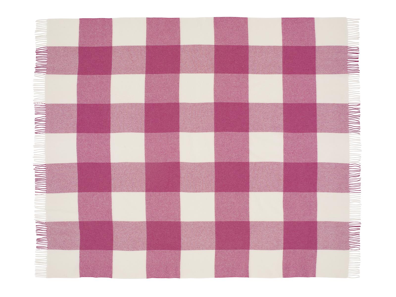 Pastel Block Check Merino Lambswool Throw - Cerise - Image 3