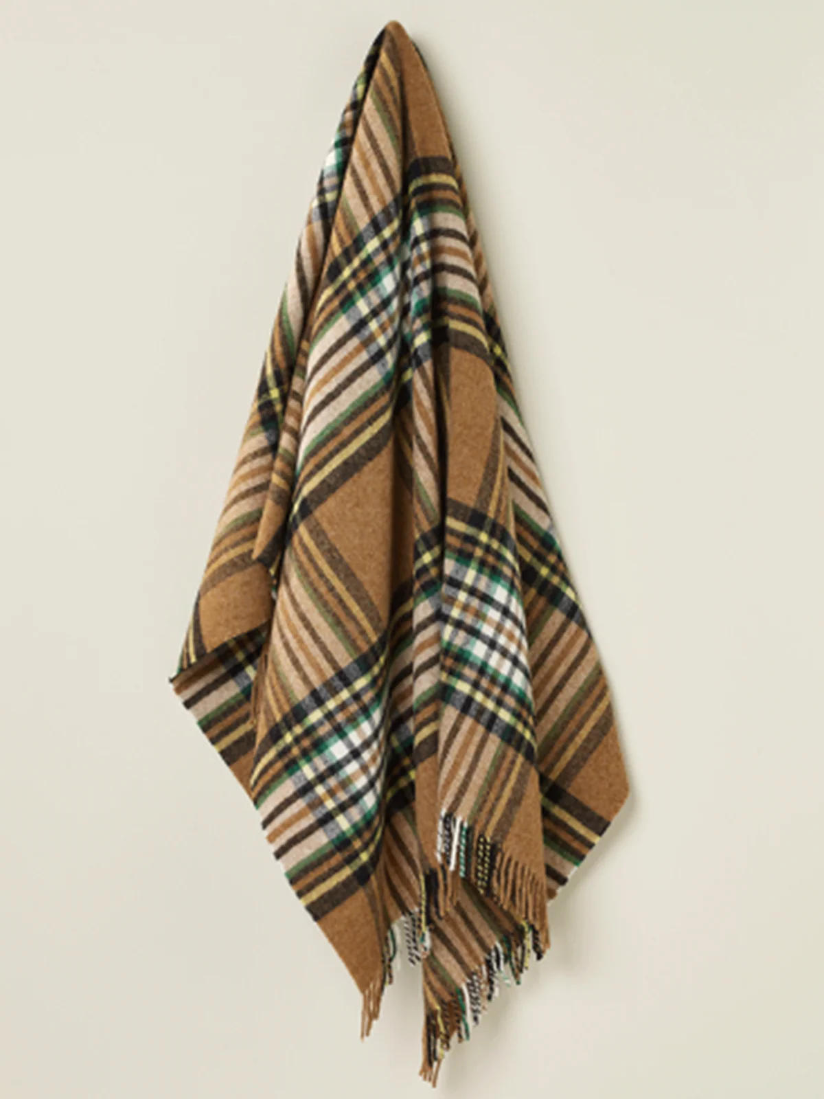 St Ives Check Pure New Wool Throw - Camel - Image 2