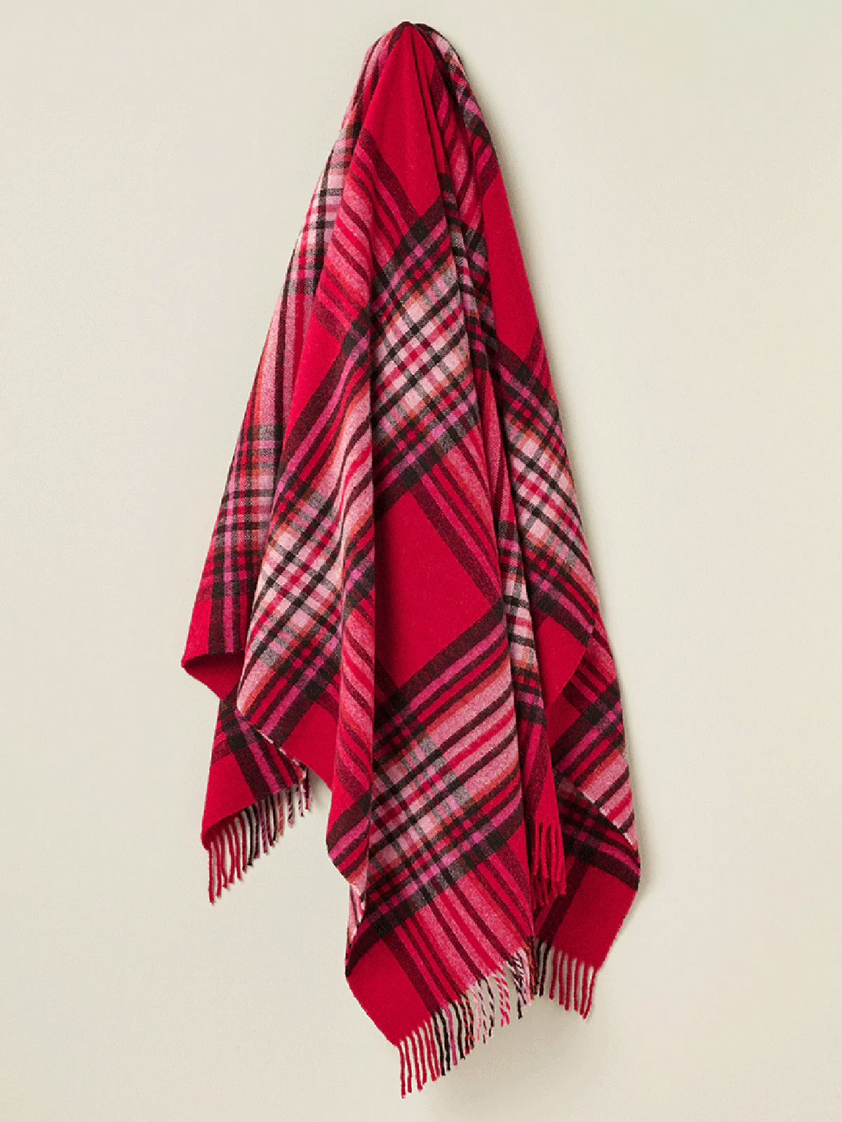 St Ives Check Pure New Wool Throw - Red - Image 2