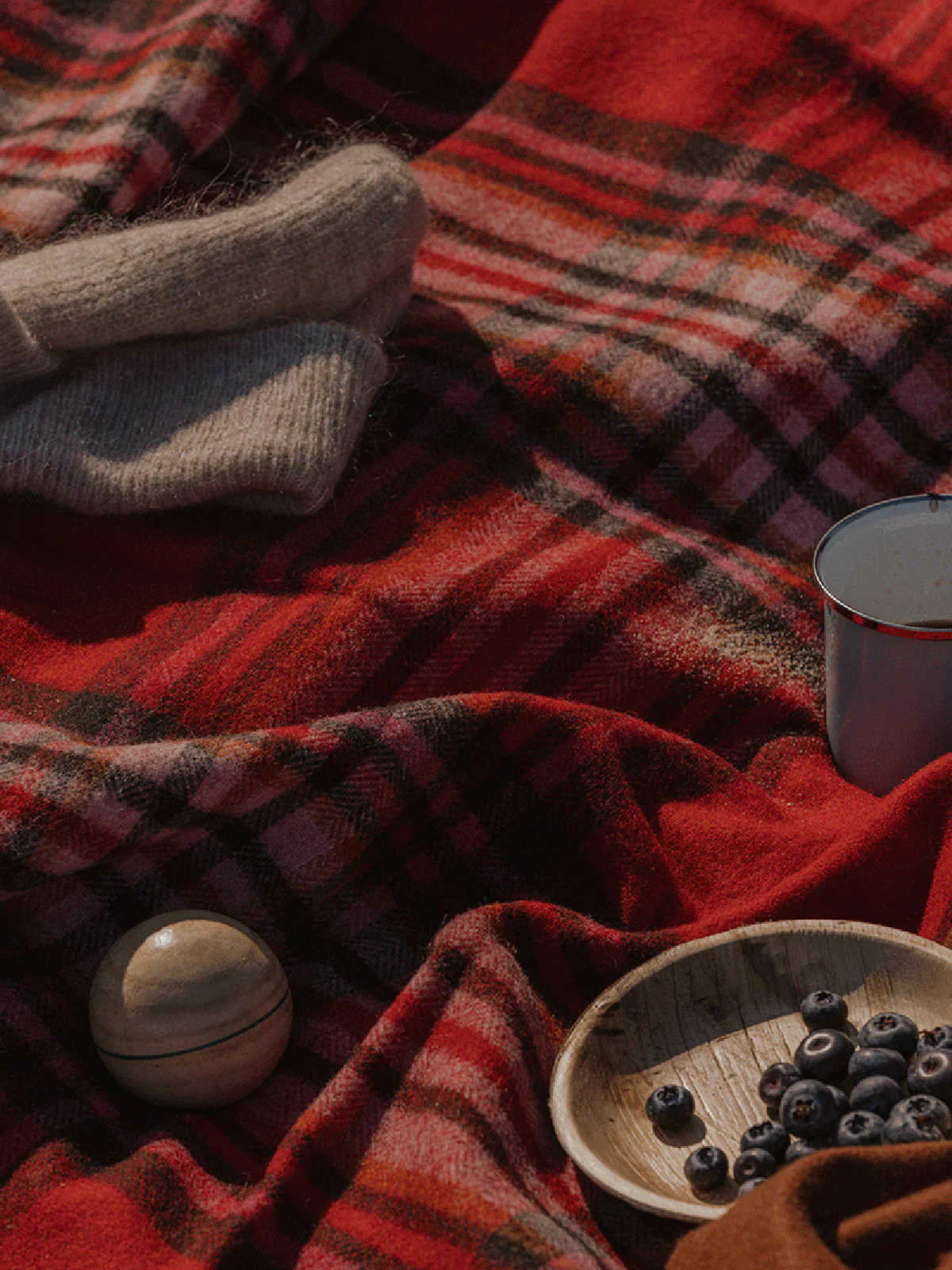 St Ives Check Pure New Wool Throw - Red - Image 3
