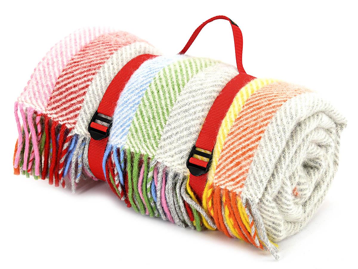 Stripe Herringbone Waterproof Polo Picnic Blanket -  Rainbow Grey