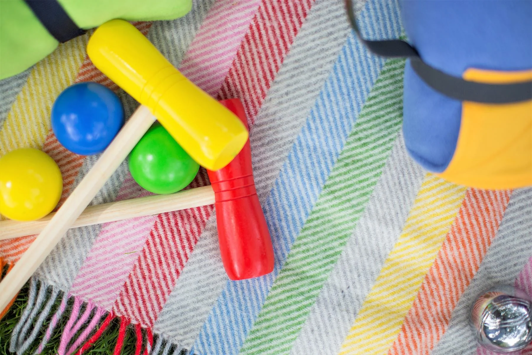 Stripe Herringbone Waterproof Polo Picnic Blanket -  Rainbow Grey - Image 4