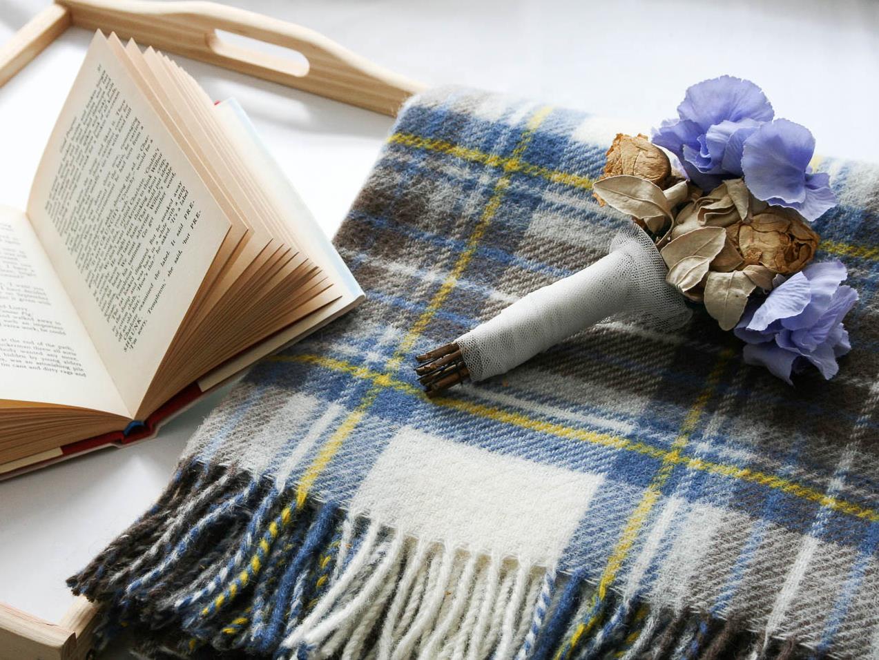 Tartan Pure New Wool Blanket - Muted Blue Stewart - Image 3