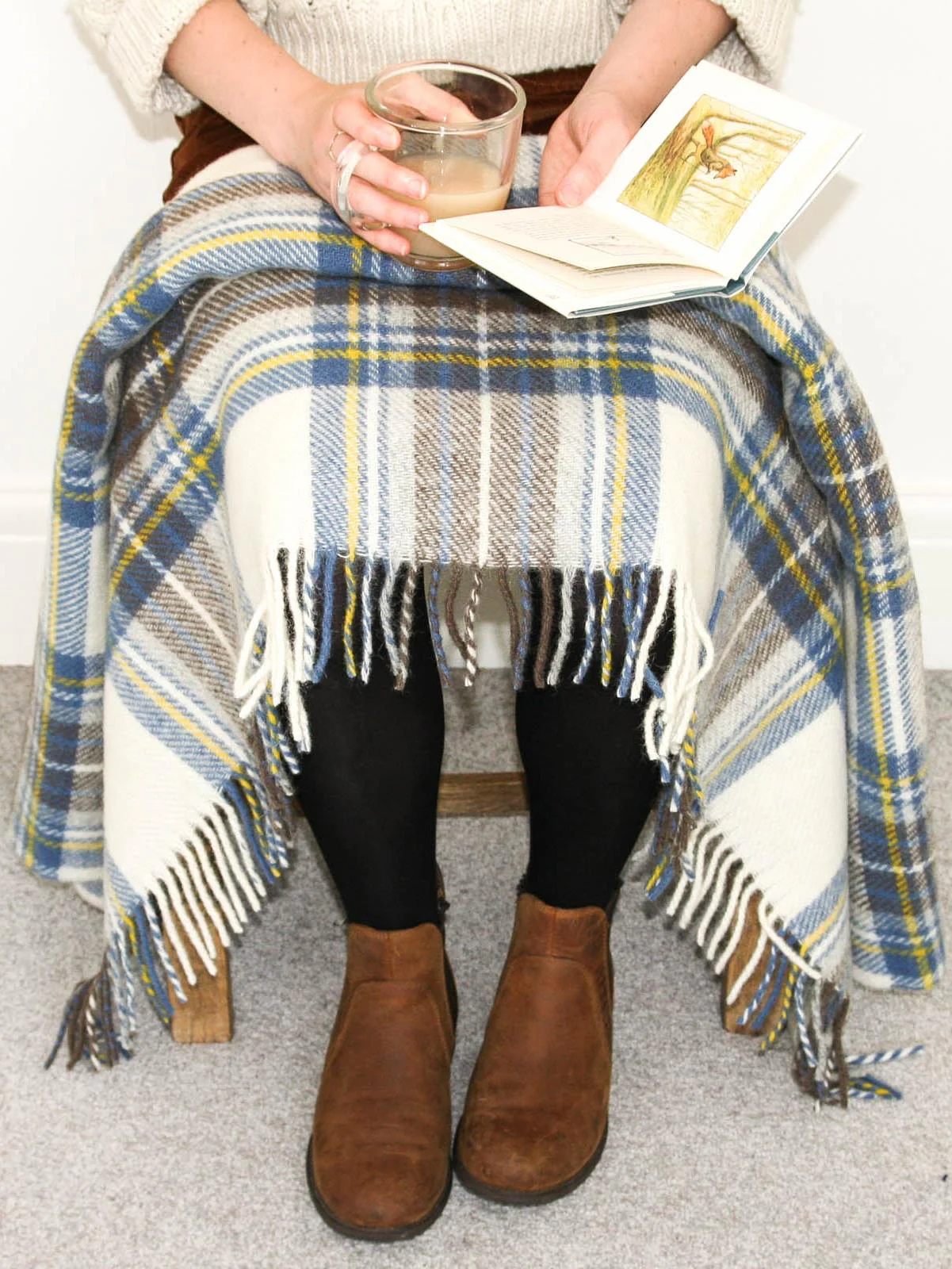 Tartan Pure New Wool Blanket - Muted Blue Stewart - Image 4