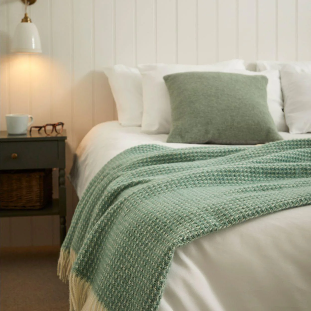 Waffle XL Pure New Wool Throw - Sea Green - Image 2
