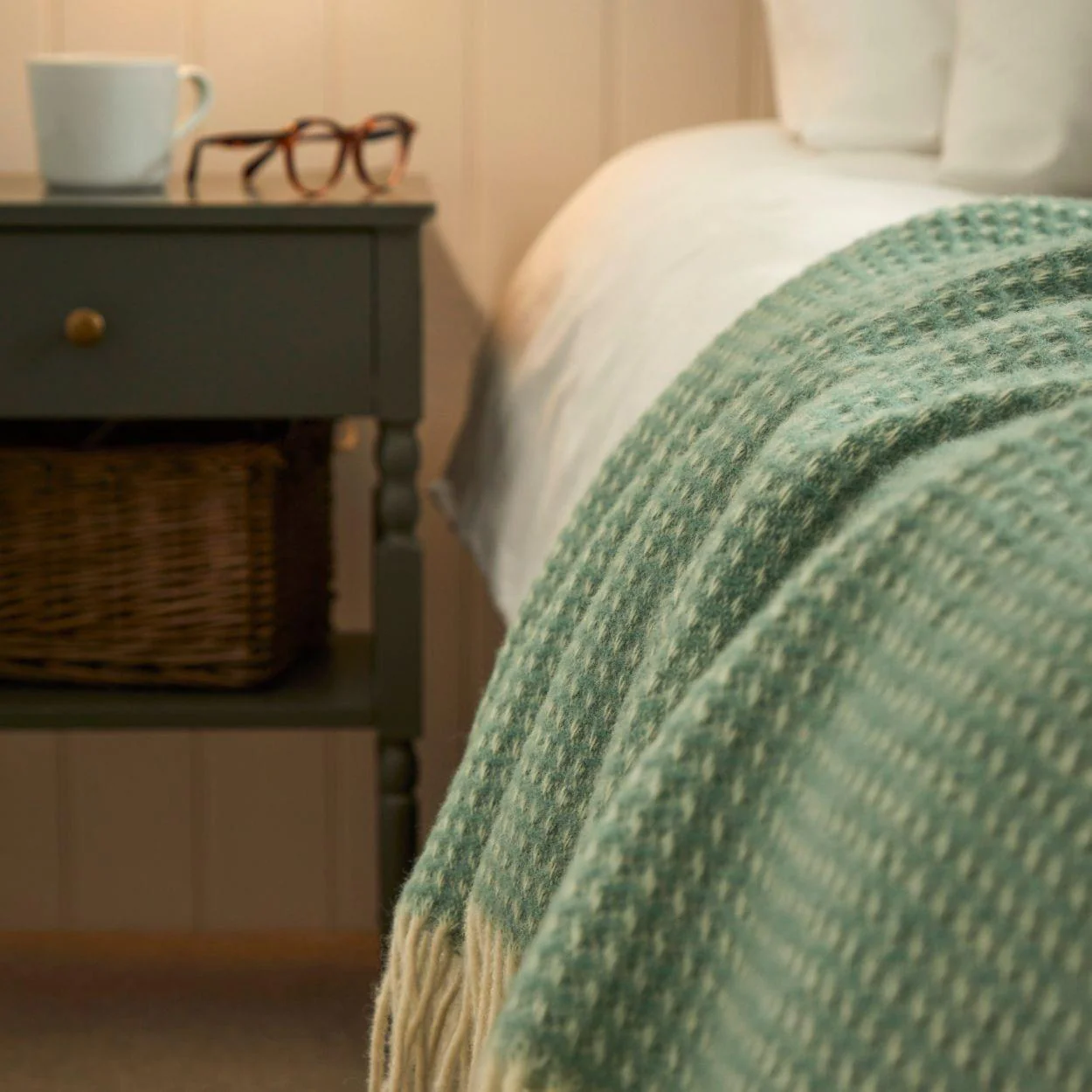 Waffle XL Pure New Wool Throw - Sea Green - Image 4