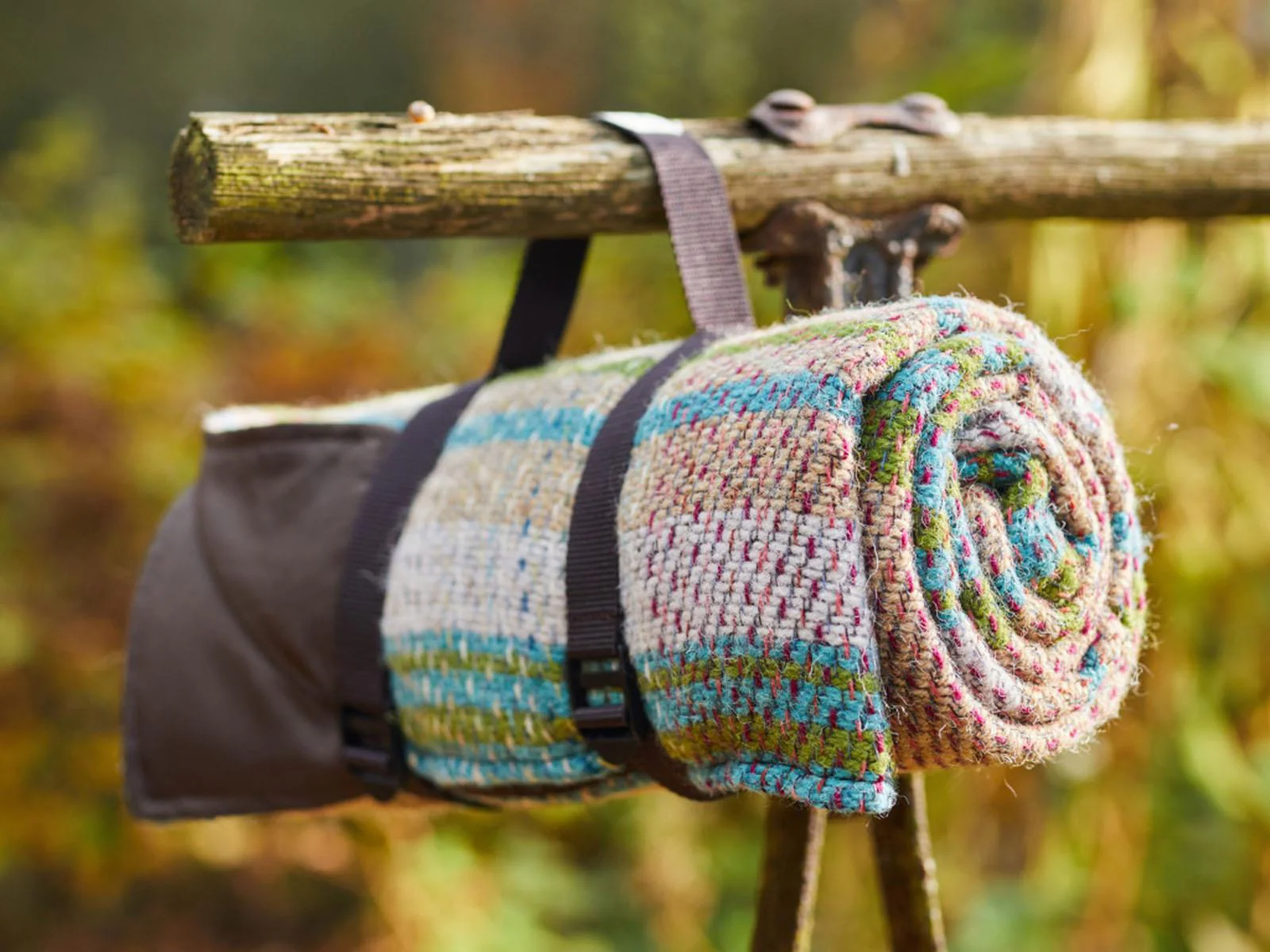 Waterproof Picnic Rug Roll - Random Check Recycled Wool - Image 2