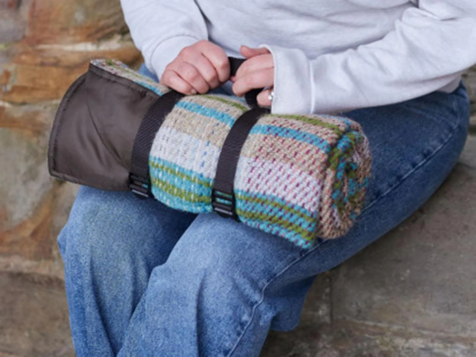 Waterproof Picnic Rug Roll - Random Check Recycled Wool - Image 3