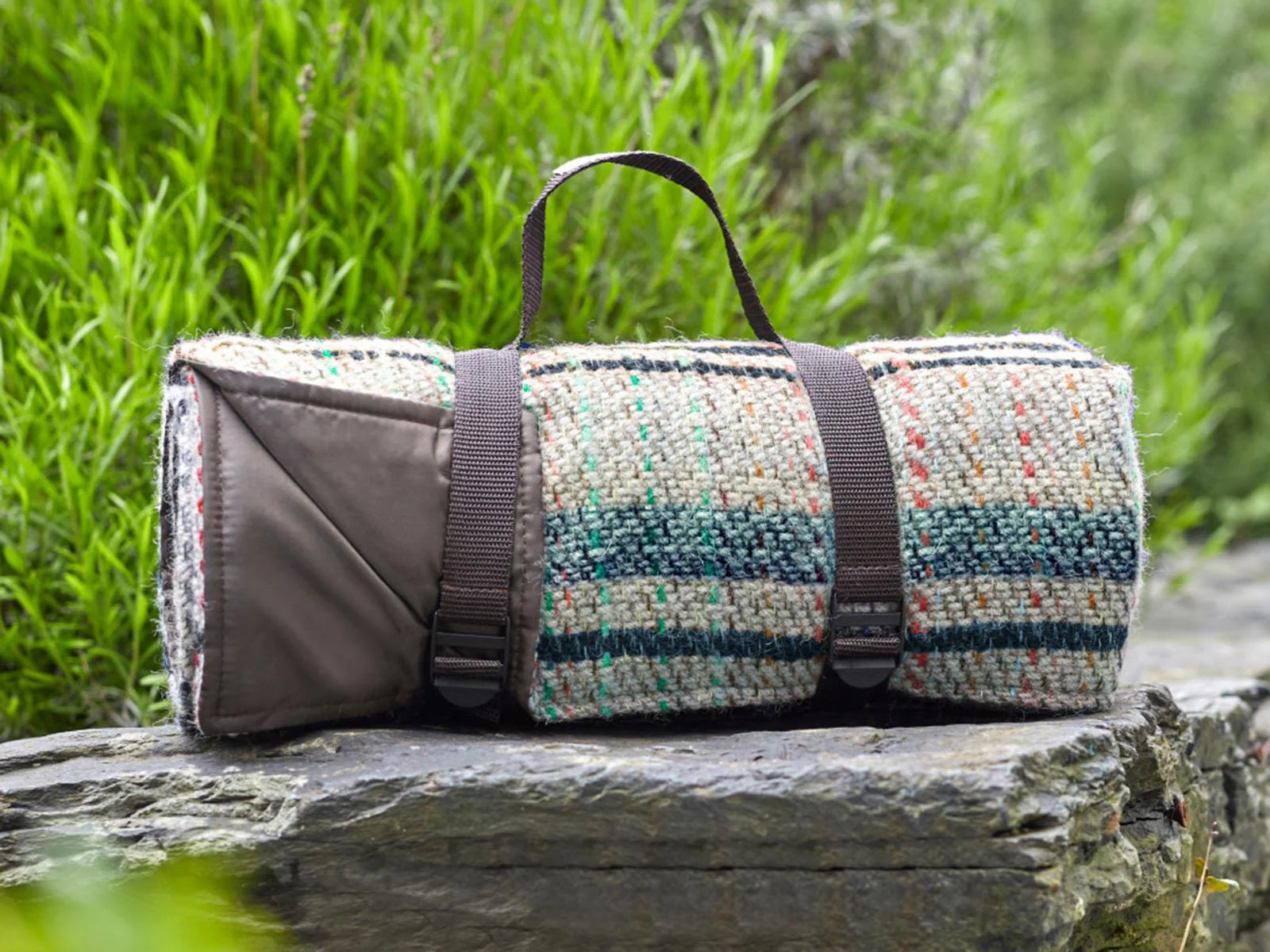 Waterproof Picnic Rug Roll - Random Check Recycled Wool - Image 5