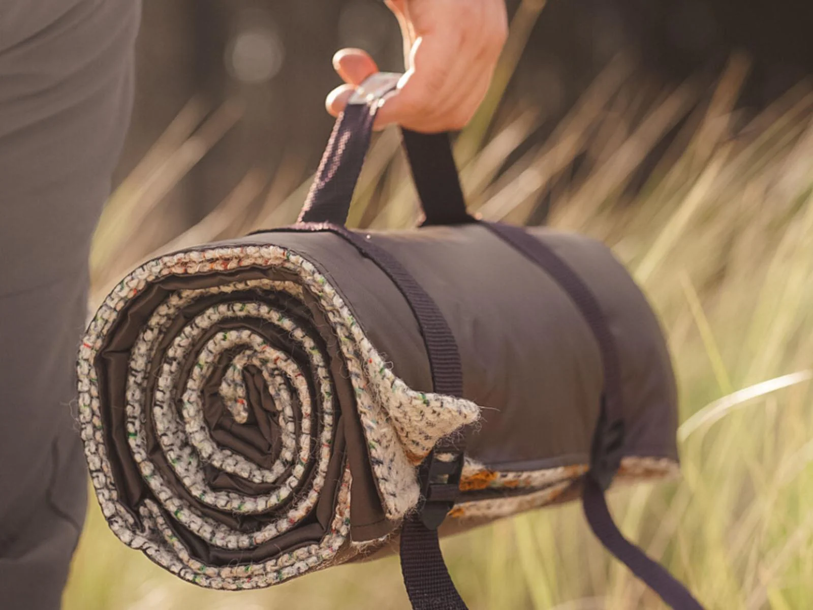 Waterproof Picnic Rug Roll - Random Check Recycled Wool - Image 6