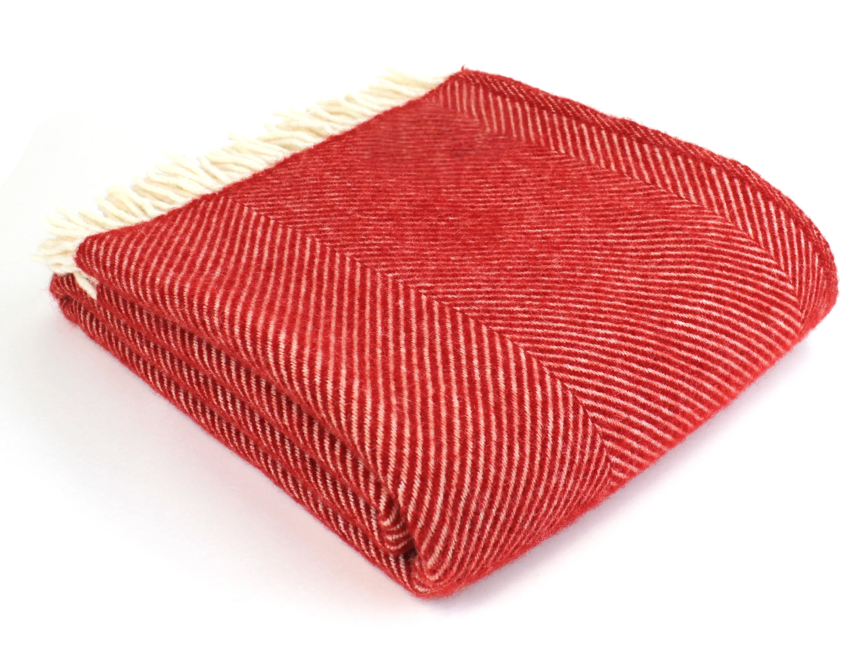 Wide Herringbone Pure New Wool Throw - Red