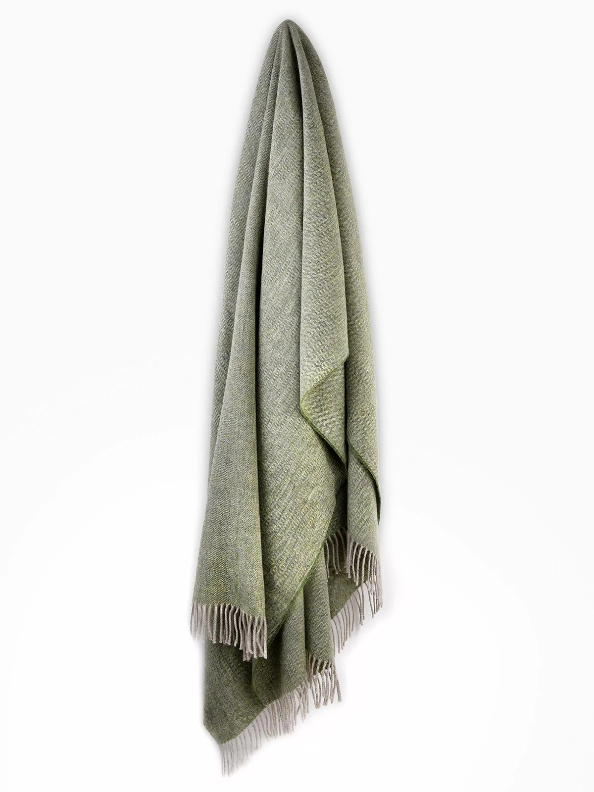 XL Herringbone 100% Wool Blanket - Light Green - Image 3